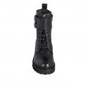Woman's laced ankle-high boot with double buckles and inner zipper in black leather heel 5 - Available sizes:  32, 33, 43, 44, 46