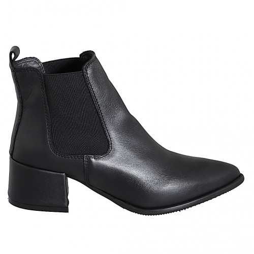 Bottines pour femmes à bout pointu avec elastiques en cuir noir talon 5 - Pointures disponibles:  45, 46