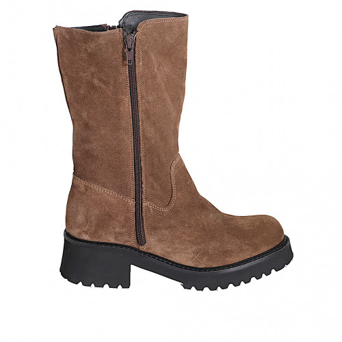 Bottes trois-quarts pour femme avec fermetures éclair latérales en daim marron talon 5 - Pointures disponibles:  32, 35, 42, 45