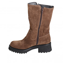 Woman's three-quarter boots with side zippers in brown suede heel 5 - Available sizes:  32, 33, 35, 42, 44, 45 2