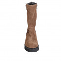 Botas a tres curtos para mujer con cremalleras laterales en gamuza de color marron tacon 5 - Tallas disponibles:  32, 35, 42, 45