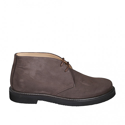 Men's sportive laced ankle shoe in dark brown nubuck leather - Available sizes:  37, 38, 47, 52