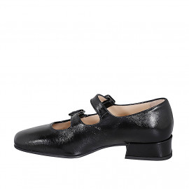 Woman's Mary Jane with squared tip and straps in black patent leather heel 3 - Available sizes:  32, 35, 42, 43, 45 2