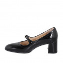 Mary Jane pour femmes avec bout rondu en cuir verni noir talon 6 - Pointures disponibles:  44