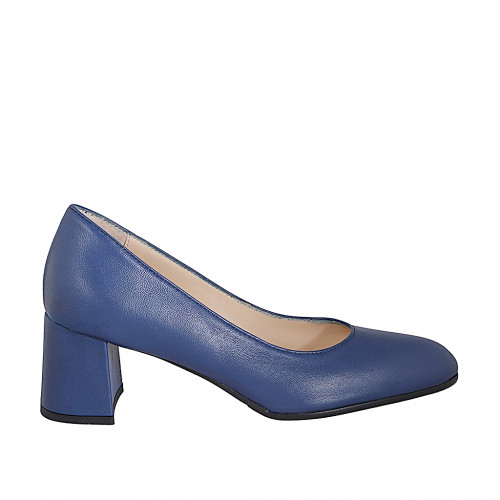 Escarpin pour femmes à bout arrondi en cuir bleu talon 6 - Pointures disponibles:  32, 33, 34, 35, 44, 45