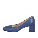 Zapato de salon redondeado para mujer en piel azul tacon 6 - Tallas disponibles:  32, 33, 34, 35, 44, 45