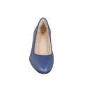 Zapato de salon redondeado para mujer en piel azul tacon 6 - Tallas disponibles:  32, 33, 34, 35, 44, 45