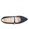 Mary Jane à bout pointu pour femmes en daim bleu avec courroie et fleur en strass talon 2 - Pointures disponibles:  32, 33, 34, 35, 42, 45