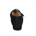 Mary Jane puntiagudo para mujer en gamuza negra con cinturon y flor de estrass tacon 2 - Tallas disponibles:  34, 35, 42