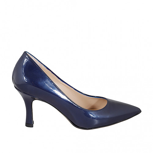Escarpin à bout pointu pour femmes en cuir verni lamé bleu talon 8 - Pointures disponibles:  32, 33, 34, 35, 42, 43