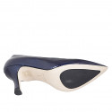 Decolté a punta da donna in vernice laminata blu tacco 8 - Misure disponibili: 32, 33, 34, 35, 42, 43