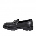 Woman's loafer shoes with metallic accessory in black leather heel 3 - Available sizes:  32, 42, 44, 45