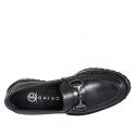 Woman's loafer shoes with metallic accessory in black leather heel 3 - Available sizes:  32, 42, 44, 45