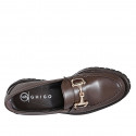 Woman's loafer shoes with metallic accessory in dark brown leather heel 3 - Available sizes:  33, 45, 46