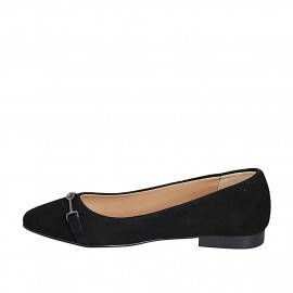 Ballerine pour femmes à bout pointu avec metallique accessoire en daim noir talon 2 - Pointures disponibles:  32, 33, 35, 42, 43, 44 2