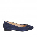 Ballerine pour femmes à bout pointu avec metallique accessoire en daim bleu talon 2 - Pointures disponibles:  32, 33, 35, 42, 43, 44, 45, 46