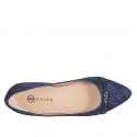 Bailarina a punta para mujer con accesorio metalico en gamuza de color azul tacon 2 - Tallas disponibles:  32, 33, 35, 42, 43, 44, 45, 46