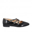 Bailarina Mary Jane a punta con tres cinturones en charol de color negro tacon 2 - Tallas disponibles:  33, 35, 42, 43, 45, 46