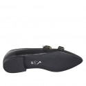 Mocasines a punta para mujer con doble hebilla en piel de color negro y gamuza moteada tacon 2 - Tallas disponibles:  33, 35, 42, 43, 44, 46
