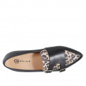 Mocassinio da donna a punta con doppia fibbia in pelle nera e camoscio maculato tacco 2 - Misure disponibili: 33, 35, 42, 43, 44, 46