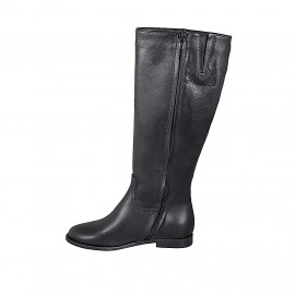 Stivale da donna liscio con cerniera e piccolo elastico in pelle nera tacco 2 - Misure disponibili: 33, 35, 44, 45, 46 2