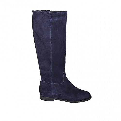 Bottes pour femmes au aspect épuré avec petit elastique et fermeture éclair en daim bleu talon 2 - Pointures disponibles:  33, 34, 35, 42, 43, 44, 46