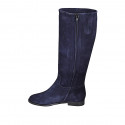 Stivale da donna liscio con cerniera e piccolo elastico in camoscio blu tacco 2 - Misure disponibili: 33, 34, 35, 42, 43, 44, 46