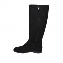 Stivale da donna liscio con cerniera e piccolo elastico in camoscio nero tacco 2 - Misure disponibili: 33, 35, 42, 43, 44, 45
