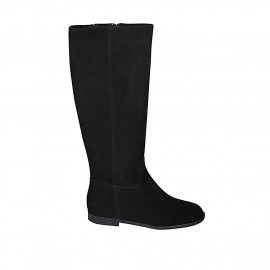 Woman's boot with a clean look, zipper and a small elastic in black suede heel 2 - Available sizes:  33, 34, 35, 42, 43, 44, 45, 46