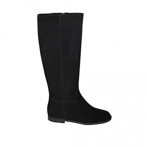 Bottes pour femmes au aspect épuré avec petit elastique et fermeture éclair en daim noir talon 2 - Pointures disponibles:  33, 34, 35, 42, 43, 44, 45