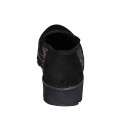 Mocassino da donna in camoscio nero e tessuto spigato bordeaux tacco 3 - Misure disponibili: 32, 35, 42, 43, 44, 46