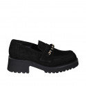 Mocassin sportif pour femmes avec chaine en or en daim noir talon 5 - Pointures disponibles:  45, 46