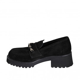 Woman's casual mocassin with gold chain in black suede heel 5 - Available sizes:  45, 46 2