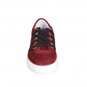Sneaker à lacets pour femme avec semelle intérieure amovible en suède bordeaux et tissu noir talon compensée 4 - Pointures disponibles:  32, 33, 34, 42, 43, 44