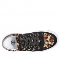 Sneaker à lacets pour femme en cuir de veau avec fourrure tacheté, tissu et daim noir talon compensée 4 - Pointures disponibles:  35, 42, 43, 44