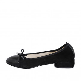 Ballerine à bout pointu avec noeud et bout droit pour femmes en daim et cuir verni noir talon 2 - Pointures disponibles:  32, 33, 35, 42, 43 2