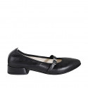 Ballerina Mary Jane a punta da donna in pelle nera tacco 2 - Misure disponibili: 33, 35, 42, 44, 45, 46