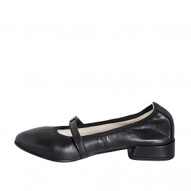Woman's Mary Jane pointy-toe ballerina in black leather heel 2 - Available sizes:  33, 35, 42, 44, 45, 46 2