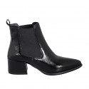Bottines pour femmes à bout pointu avec elastiques en cuir verni noir talon 5 - Pointures disponibles:  32, 42, 43, 45, 46