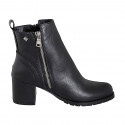 Bottines pour femmes en cuir noir avec fermetures éclair, goujon et bout rondu talon 5 - Pointures disponibles:  35, 42, 45