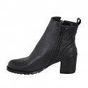 Bottines pour femmes en cuir noir avec fermetures éclair, goujon et bout rondu talon 5 - Pointures disponibles:  35, 42, 45