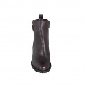 Bottines pour femmes en cuir marron foncé avec fermetures éclair, goujon et bout rondu talon 5 - Pointures disponibles:  35, 42, 43, 44