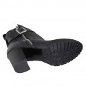 Botines para mujer en piel negra con cremalleras, hebilla y punta redonda tacon 7 - Tallas disponibles:  32, 34, 35, 42, 43, 44, 45
