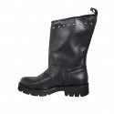 Botas para mujer con doble hebilla y tachuelas en piel de color negro tacon 3 - Tallas disponibles:  35, 43