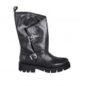 Bottes pour femmes avec doubles boucles et goujons en cuir noir et talon 3 - Pointures disponibles:  35, 43