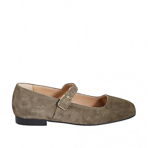 Bailarina Mary Jane para mujer con punta cuadrada y cinturon en gamuza color verde tacon 2 - Tallas disponibles:  33, 35, 42, 43, 44, 46