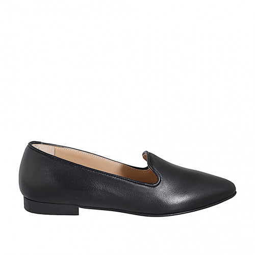 Woman's pointy loafer in black leather with heel 2 - Available sizes:  34, 35, 43, 45, 46