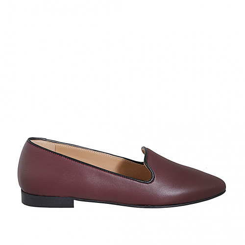 Mocassino a punta da donna in pelle bordeaux e bordi neri tacco 2 - Misure disponibili: 35, 42, 43, 45, 46