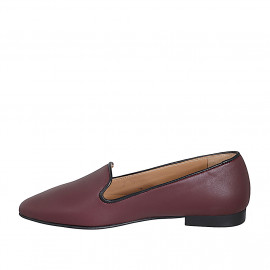Mocassino a punta da donna in pelle bordeaux e bordi neri tacco 2 - Misure disponibili: 35, 42, 43, 45, 46 2