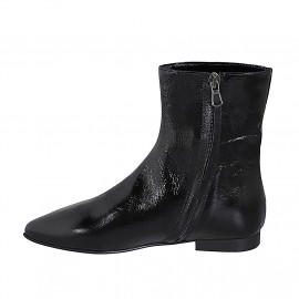 Woman's ankle-high boot with pointy toe with inner zip in black patent leather heel 2 - Available sizes:  33, 34, 35, 42, 43, 44, 45, 46